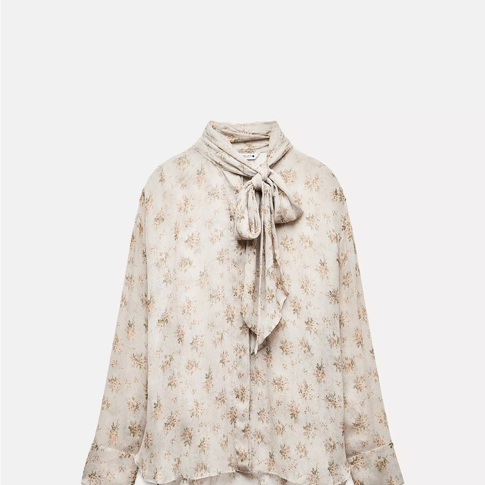 Zara Relaxed Tie Front Blouse in Tan and White